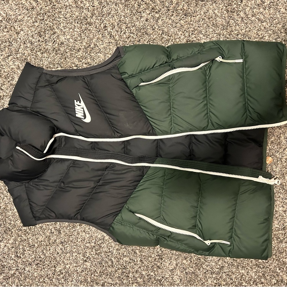Nike Black and Green Puffer Vest